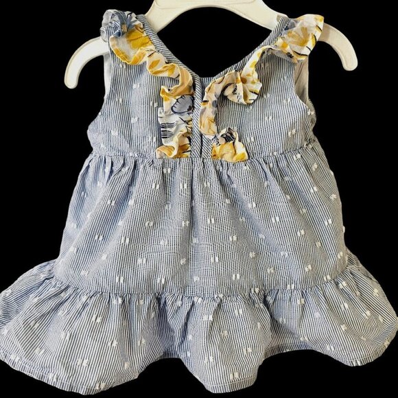 Tahari Baby Ruffled Sundress Blue White Stripe White Cotton Petticoat 3-6Mo - Picture 4 of 10